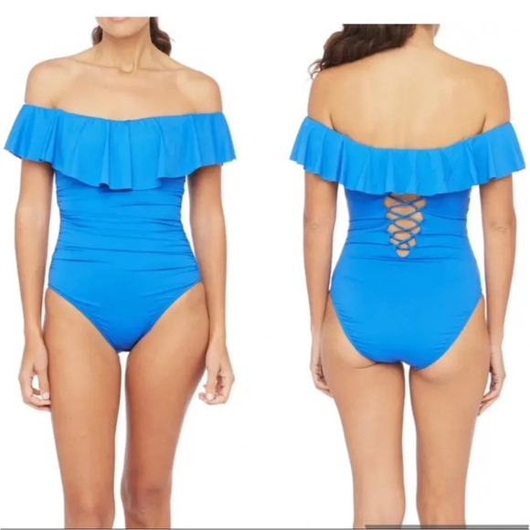 La Blanca Island Goddess Off the Shoulder Ruffle One Piece Swimsuit - Picture 1 of 9